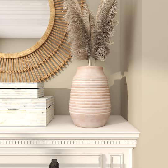 11" Pink Ceramic Whitewashed Ribbed Vase